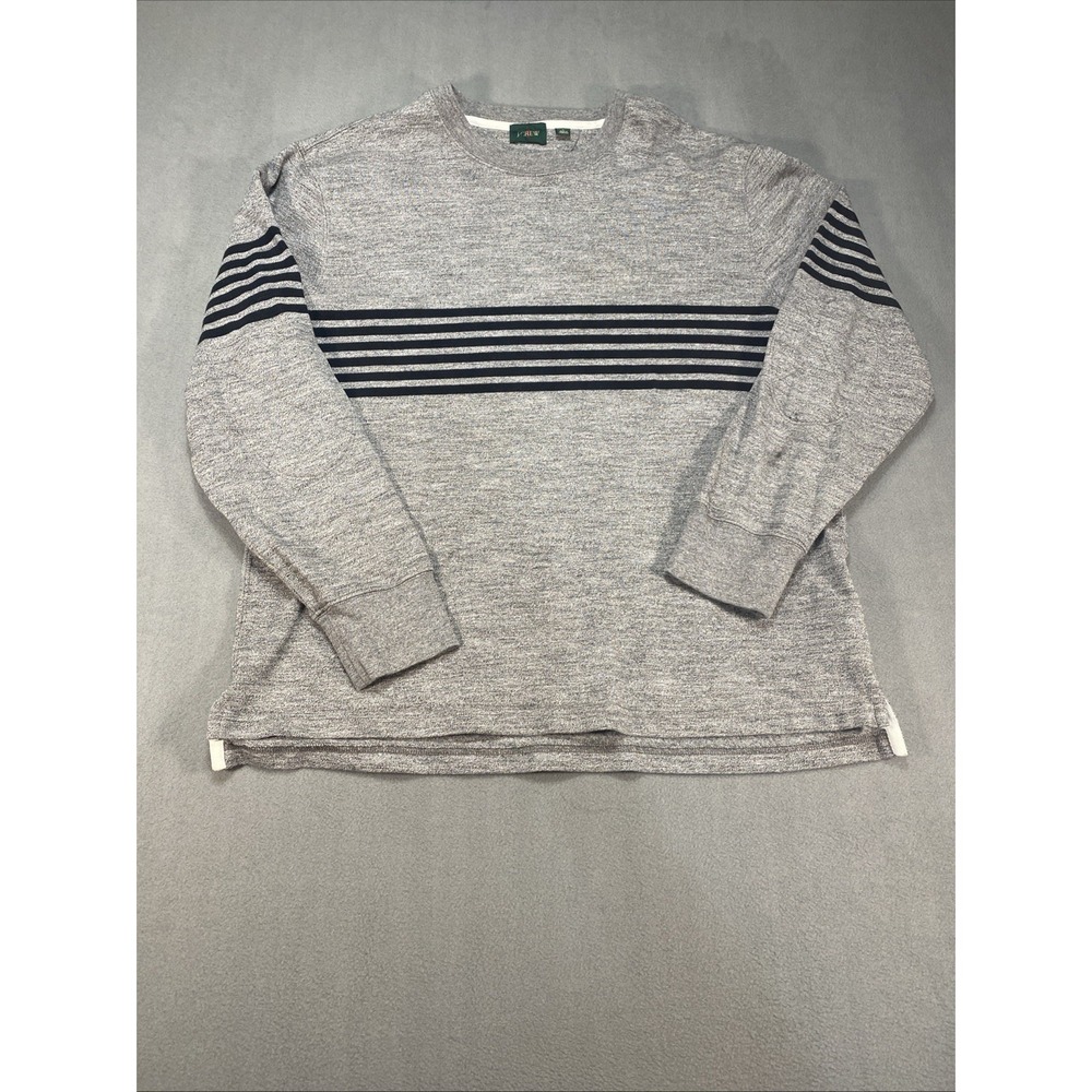 J. Crew Orzman Mens Large Pullover Heavy Long‎ Sleeve Shirt Gray Black Striped